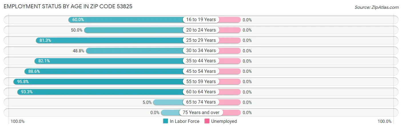 Employment Status by Age in Zip Code 53825
