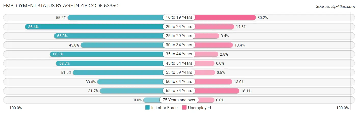 Employment Status by Age in Zip Code 53950