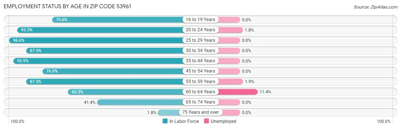 Employment Status by Age in Zip Code 53961