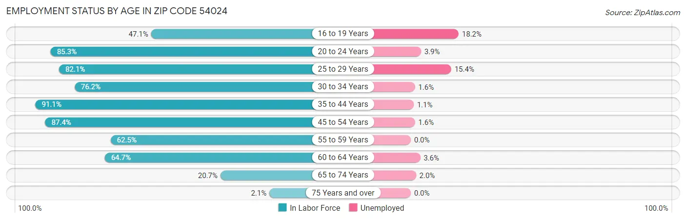 Employment Status by Age in Zip Code 54024