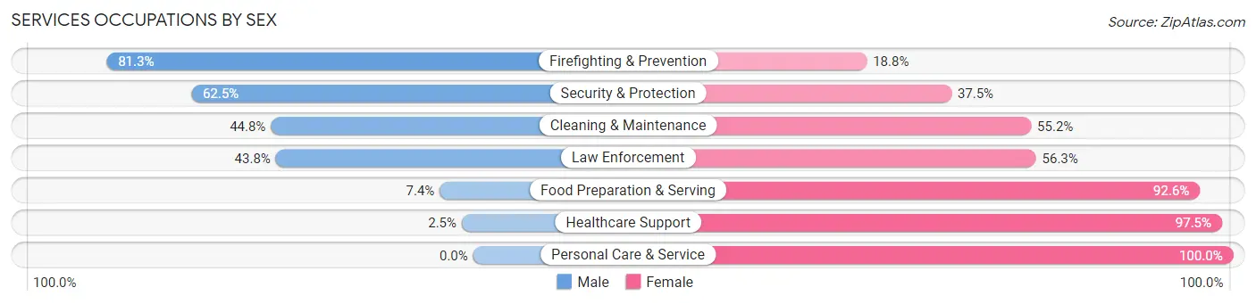 Services Occupations by Sex in Zip Code 54101