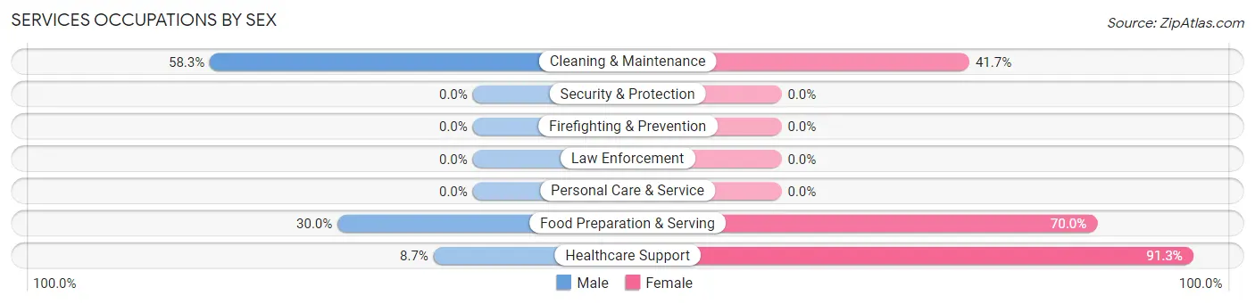 Services Occupations by Sex in Zip Code 54102