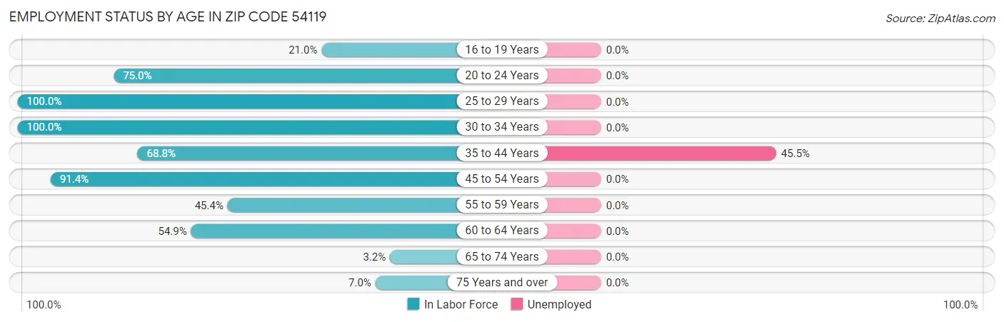 Employment Status by Age in Zip Code 54119