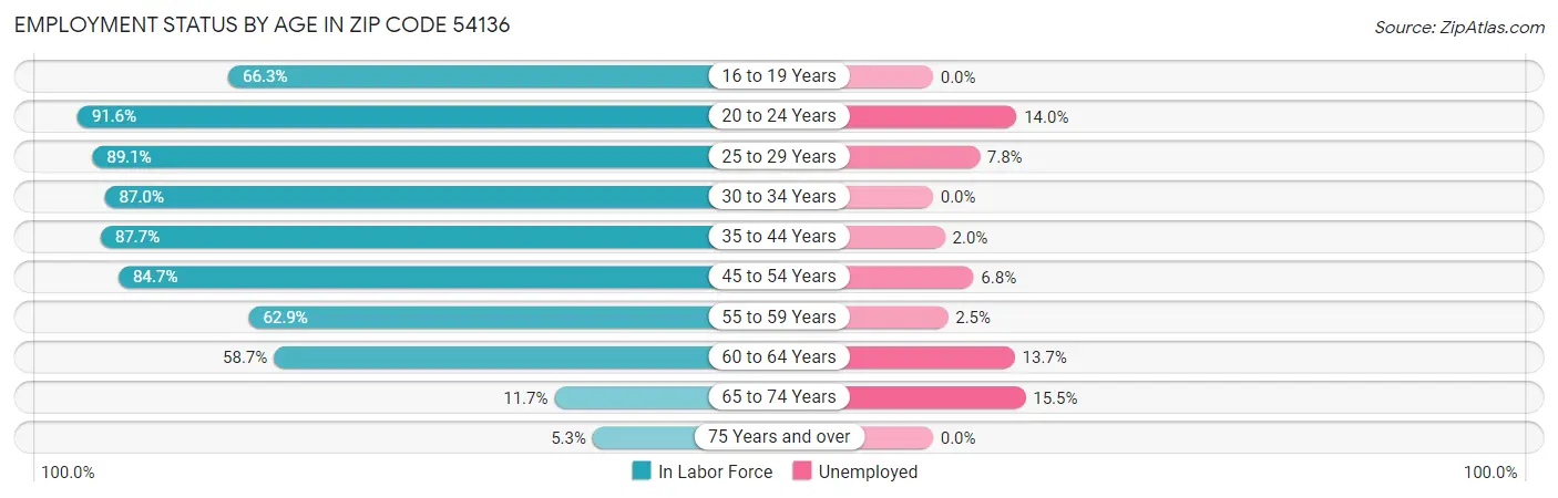Employment Status by Age in Zip Code 54136