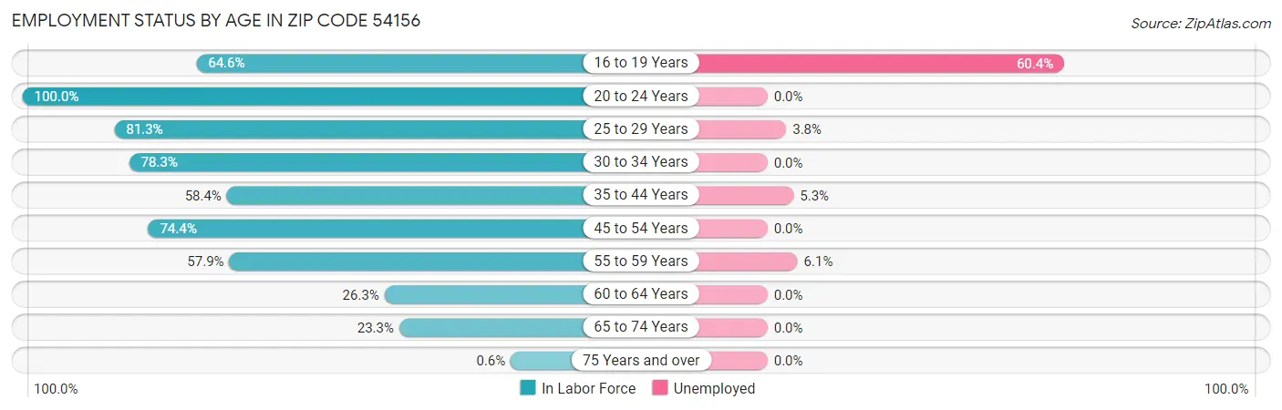 Employment Status by Age in Zip Code 54156