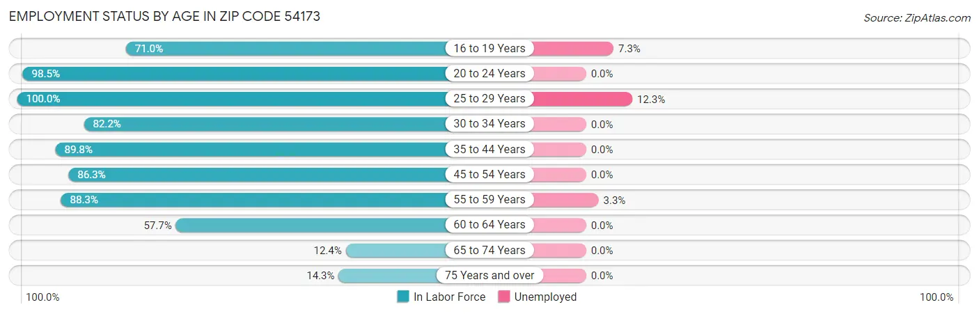 Employment Status by Age in Zip Code 54173