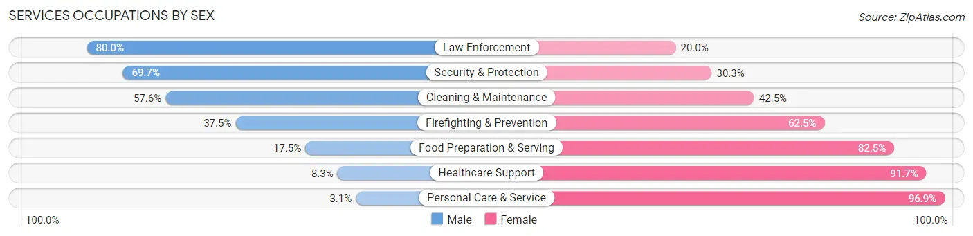 Services Occupations by Sex in Zip Code 54201