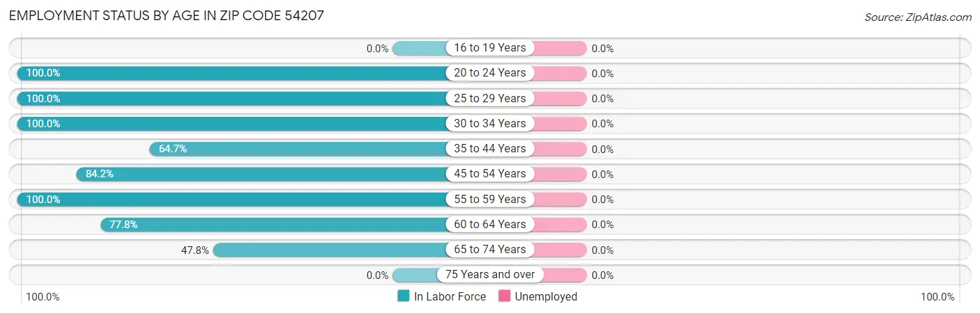 Employment Status by Age in Zip Code 54207