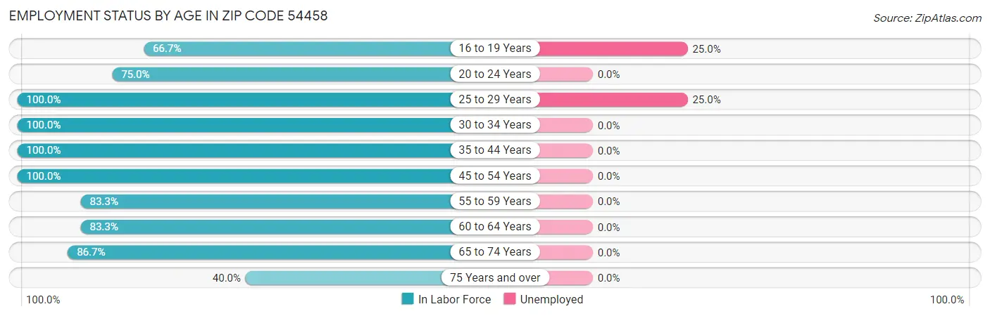 Employment Status by Age in Zip Code 54458