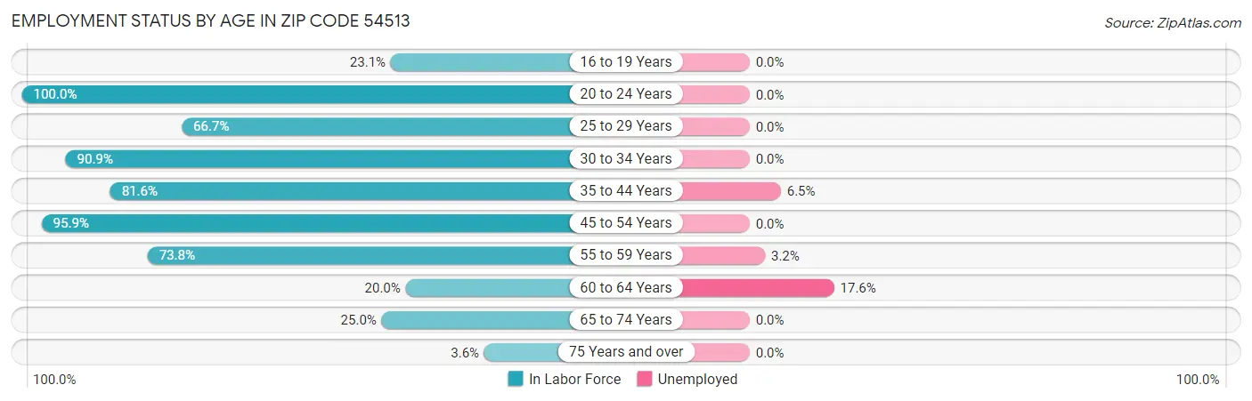 Employment Status by Age in Zip Code 54513