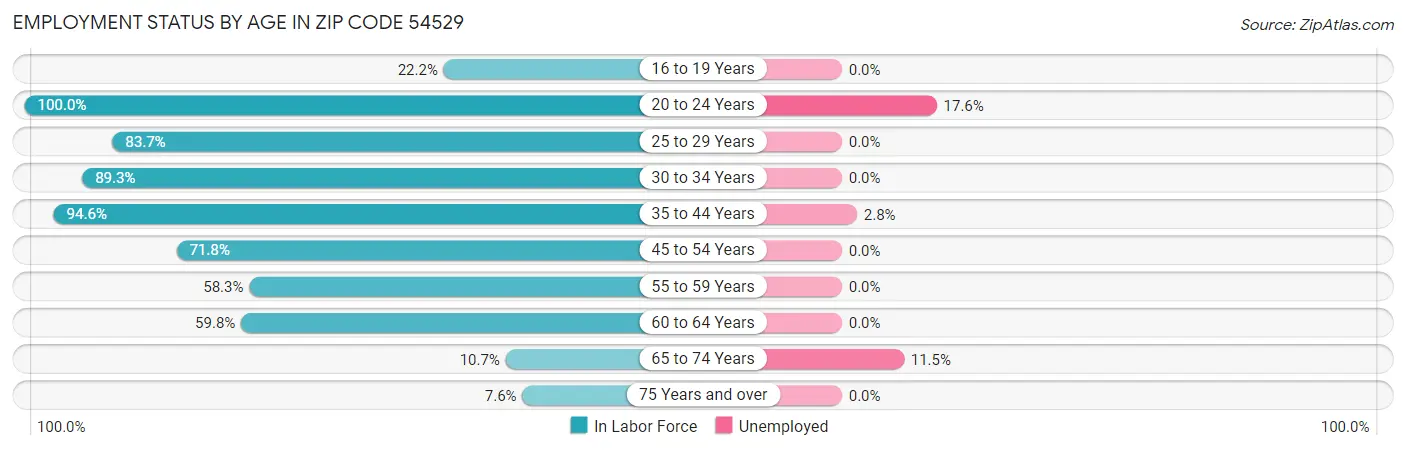 Employment Status by Age in Zip Code 54529