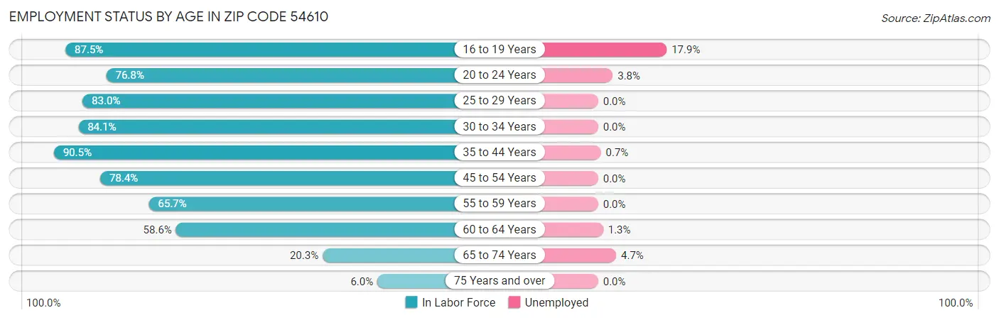Employment Status by Age in Zip Code 54610