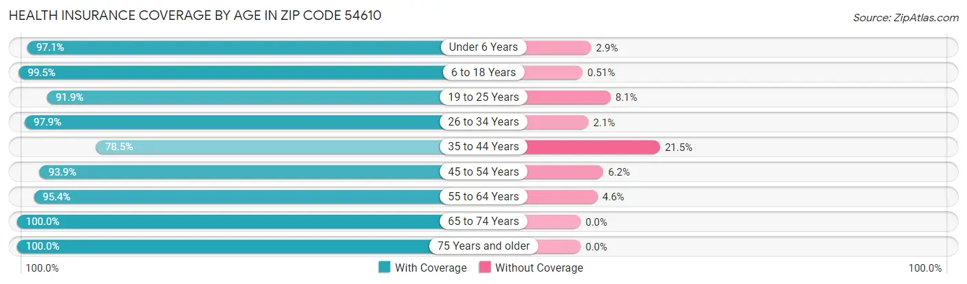 Health Insurance Coverage by Age in Zip Code 54610