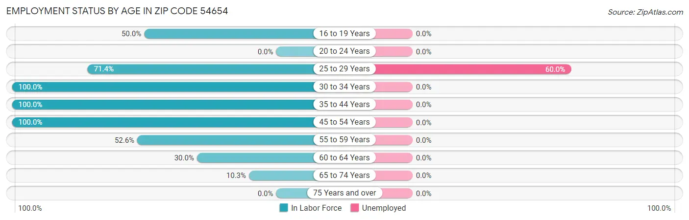 Employment Status by Age in Zip Code 54654