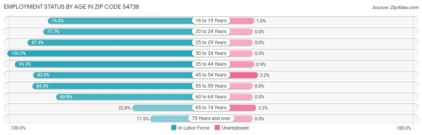 Employment Status by Age in Zip Code 54738