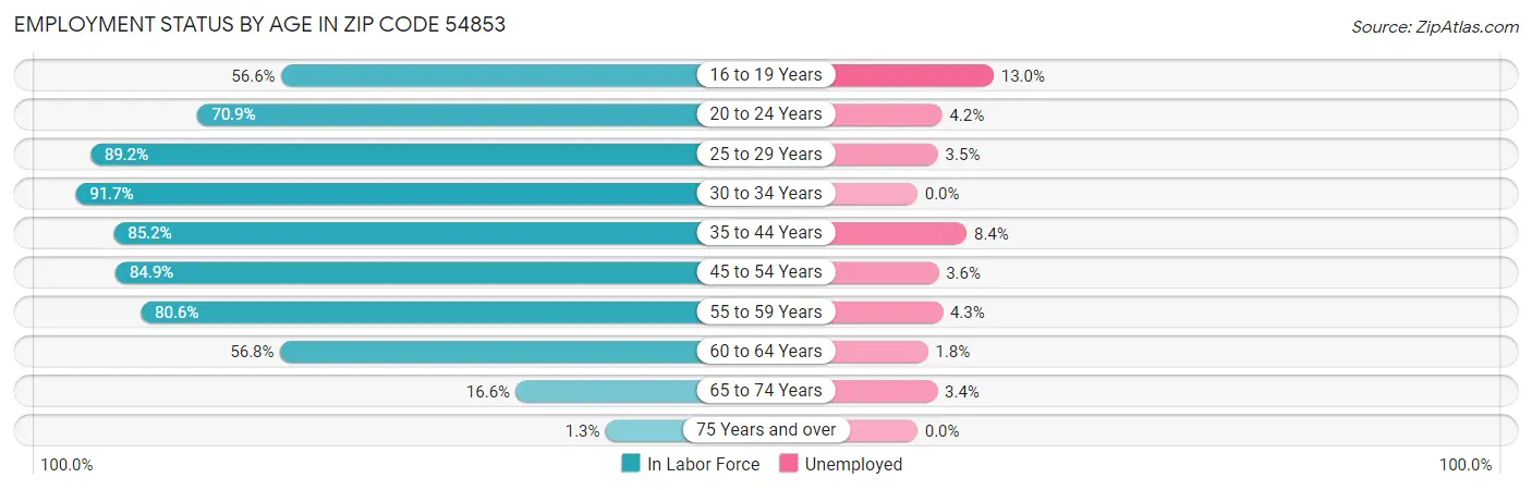 Employment Status by Age in Zip Code 54853
