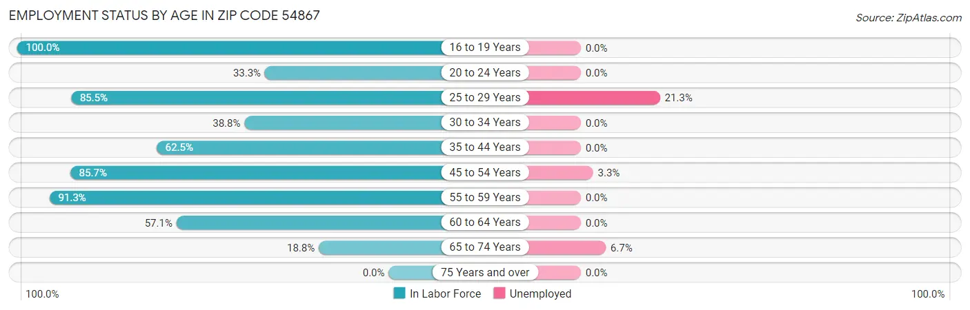 Employment Status by Age in Zip Code 54867