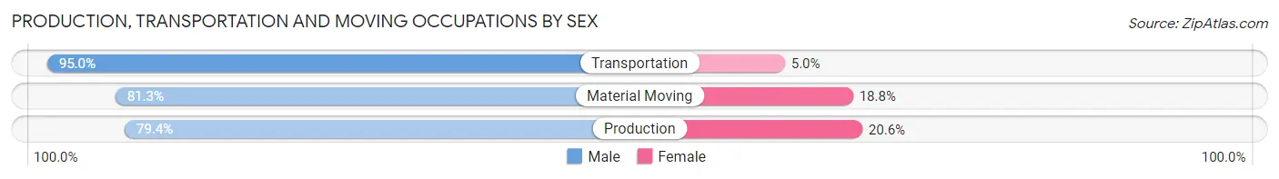 Production, Transportation and Moving Occupations by Sex in Zip Code 54874