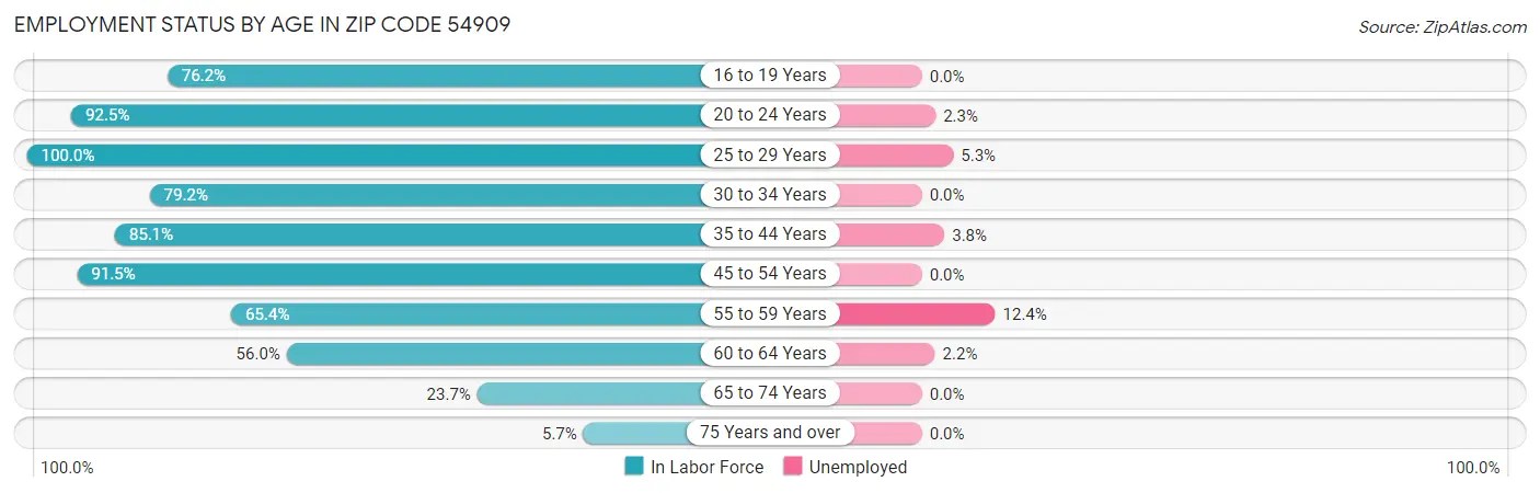 Employment Status by Age in Zip Code 54909