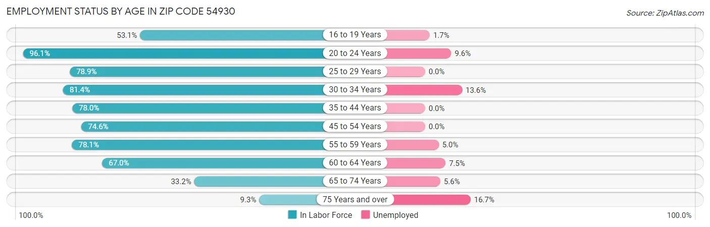 Employment Status by Age in Zip Code 54930