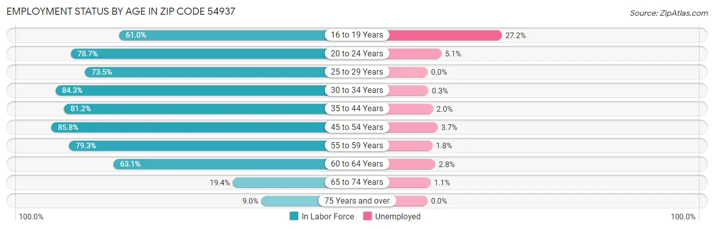 Employment Status by Age in Zip Code 54937