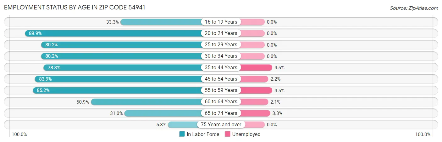 Employment Status by Age in Zip Code 54941