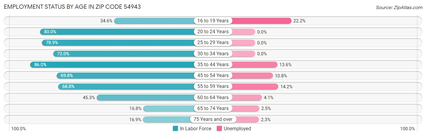 Employment Status by Age in Zip Code 54943