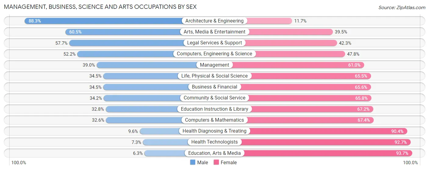 Management, Business, Science and Arts Occupations by Sex in Zip Code 55040