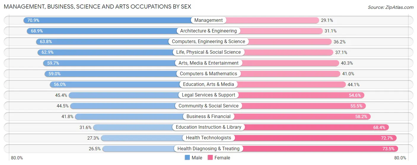 Management, Business, Science and Arts Occupations by Sex in Zip Code 55042