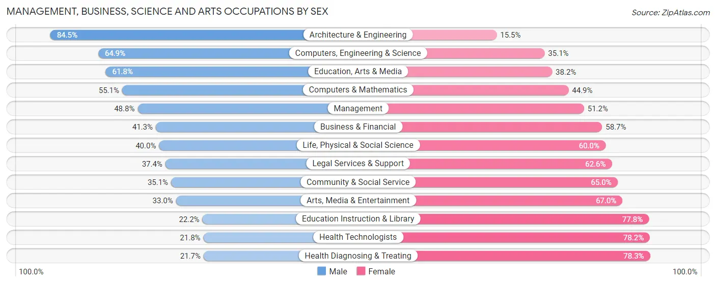 Management, Business, Science and Arts Occupations by Sex in Zip Code 55128