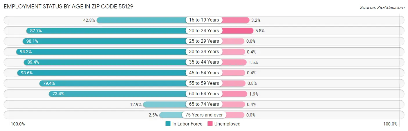 Employment Status by Age in Zip Code 55129