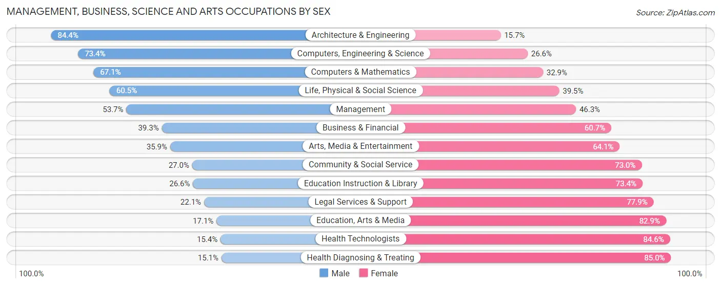 Management, Business, Science and Arts Occupations by Sex in Zip Code 55304