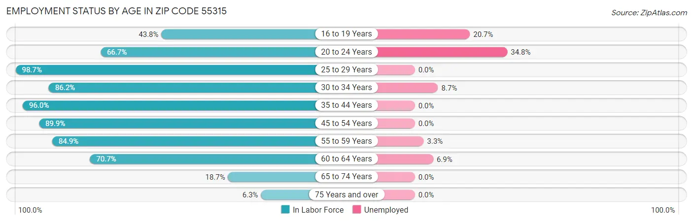 Employment Status by Age in Zip Code 55315