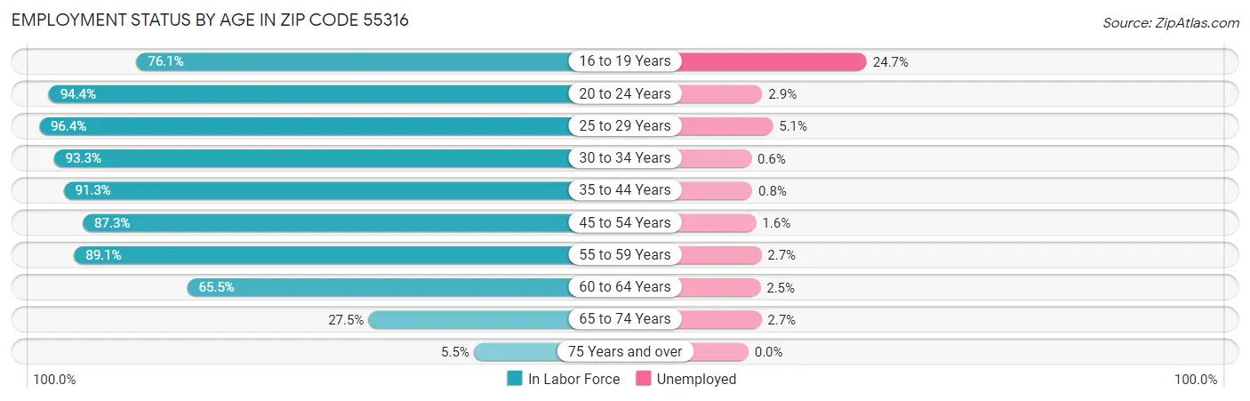 Employment Status by Age in Zip Code 55316