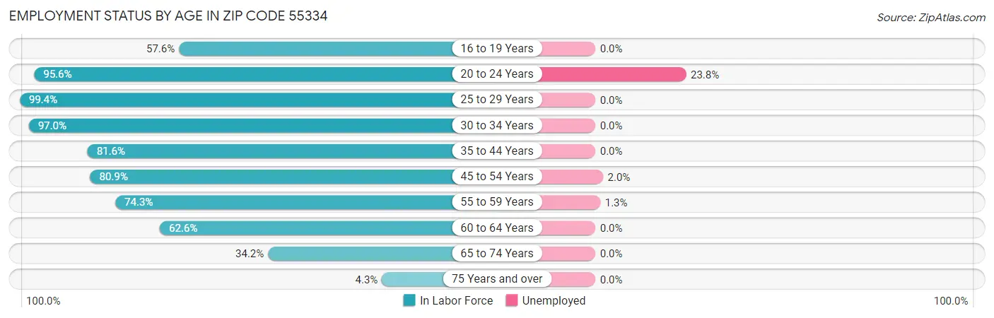 Employment Status by Age in Zip Code 55334