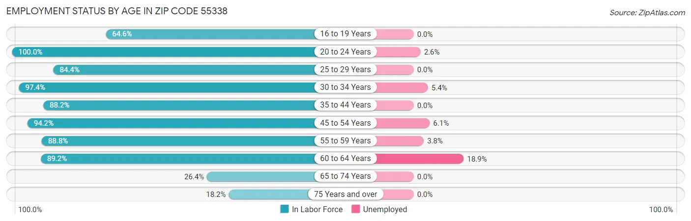 Employment Status by Age in Zip Code 55338