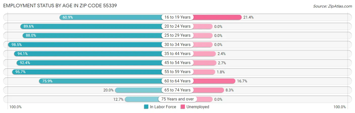 Employment Status by Age in Zip Code 55339