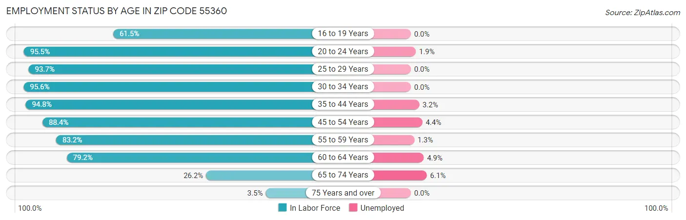 Employment Status by Age in Zip Code 55360