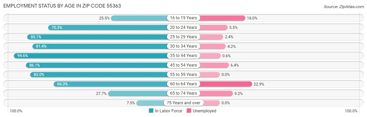 Employment Status by Age in Zip Code 55363
