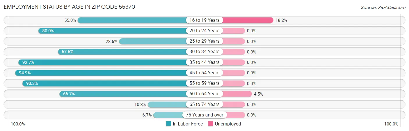 Employment Status by Age in Zip Code 55370