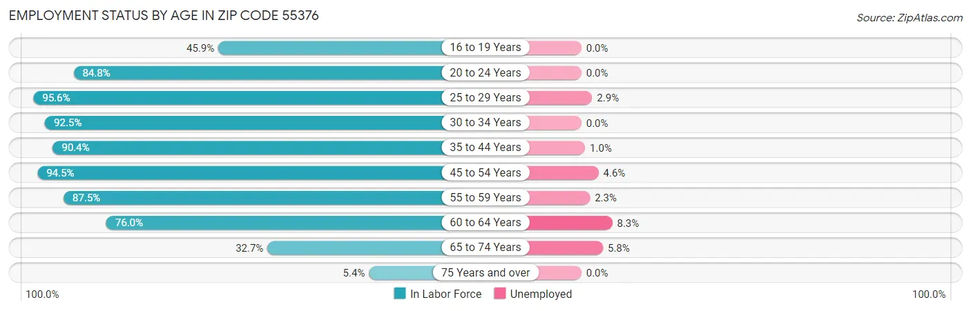 Employment Status by Age in Zip Code 55376