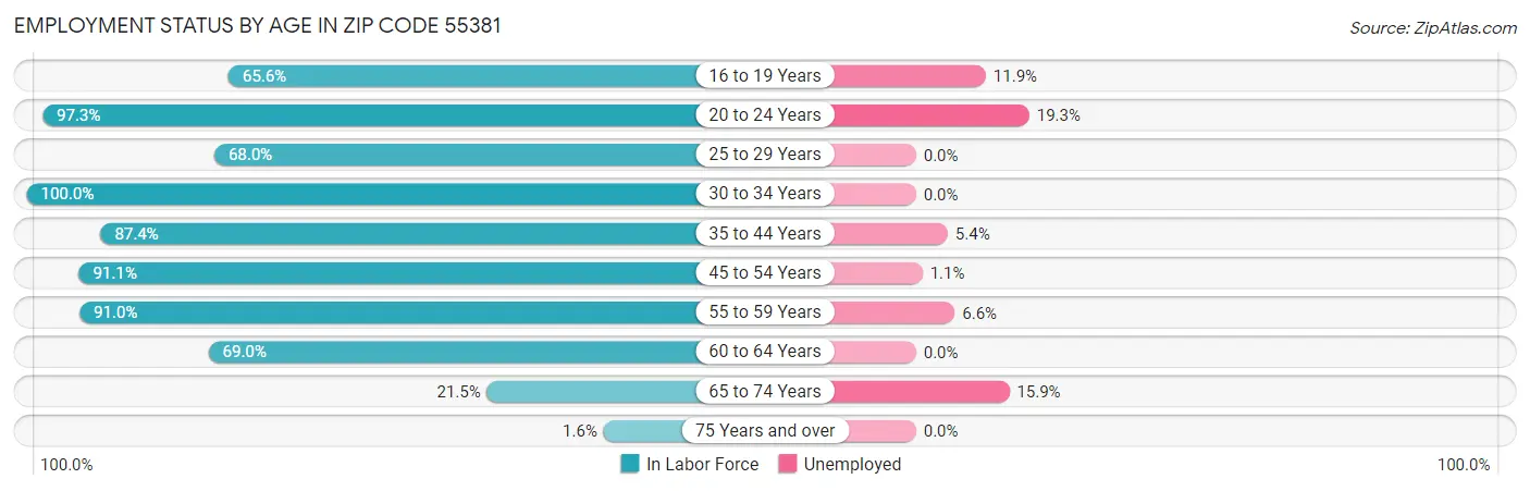 Employment Status by Age in Zip Code 55381