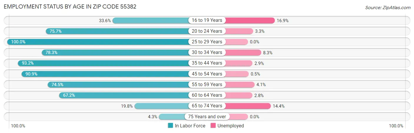 Employment Status by Age in Zip Code 55382