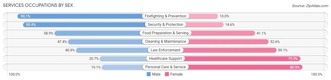 Services Occupations by Sex in Zip Code 55406
