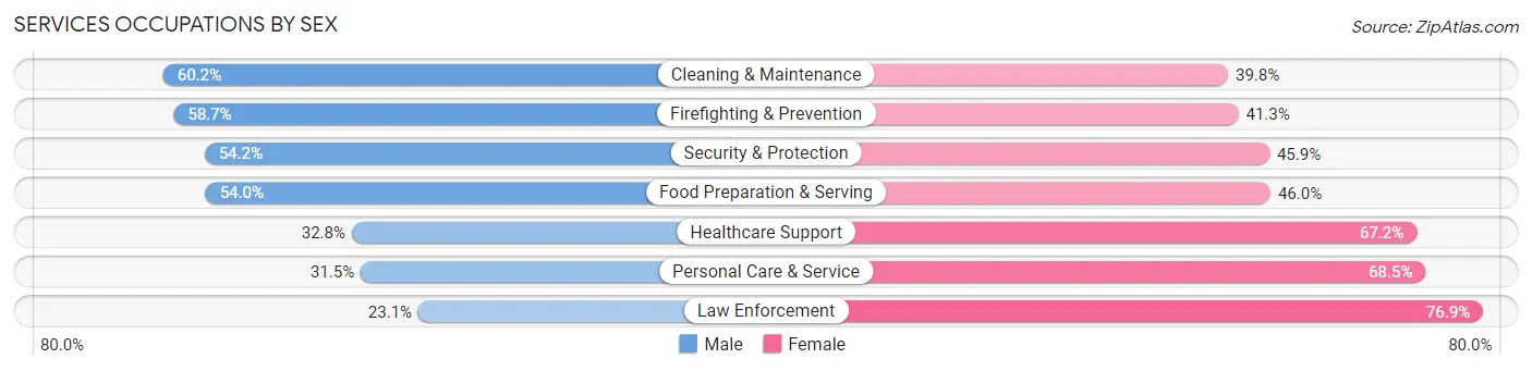 Services Occupations by Sex in Zip Code 55407