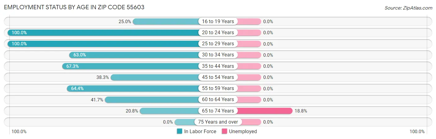 Employment Status by Age in Zip Code 55603