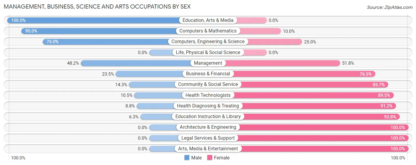 Management, Business, Science and Arts Occupations by Sex in Zip Code 55704