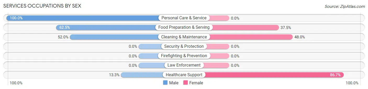Services Occupations by Sex in Zip Code 55708
