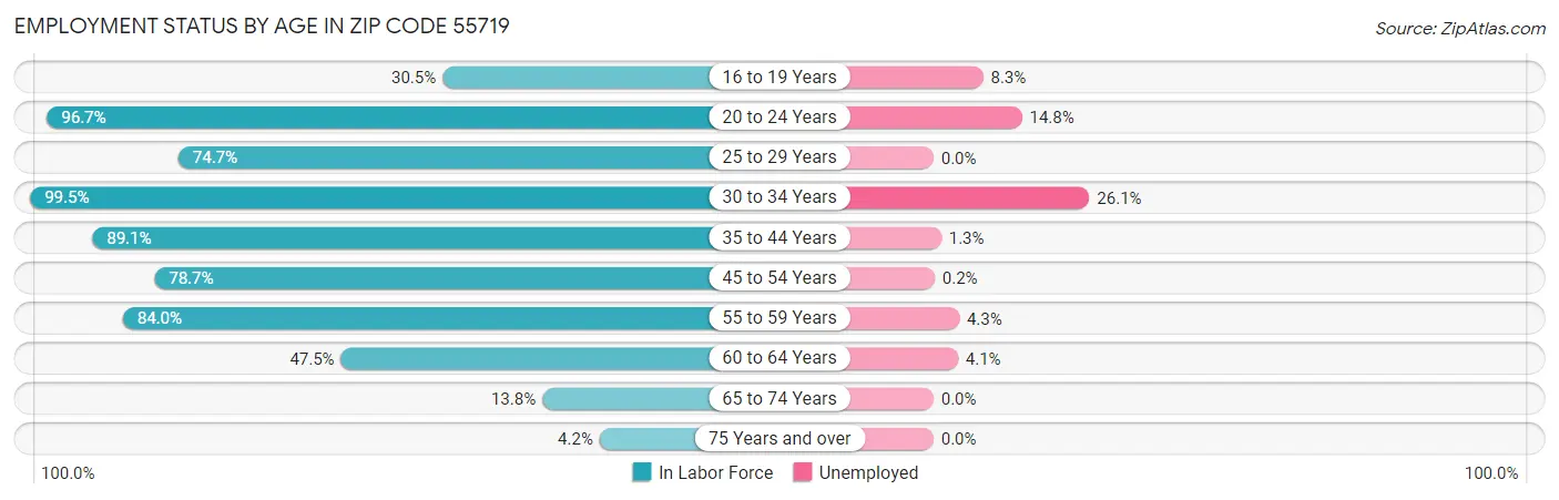 Employment Status by Age in Zip Code 55719