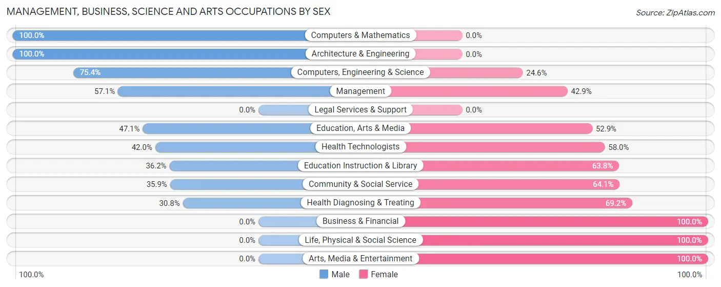 Management, Business, Science and Arts Occupations by Sex in Zip Code 55733